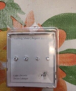 Sterling Silver Cubic Zirconia Stud Earrings - Clear